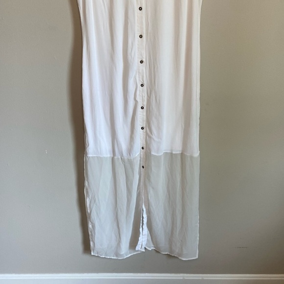 Fifth & Park White Button Down Collared Sheer Maxi Dress - Picture 3 of 11